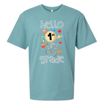 Hello 1st Grade Back To School Space Theme First Grade Sueded Cloud Jersey T-Shirt