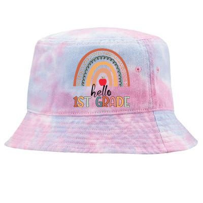 Hello 1St Grade Teacher Rainbow Team First Grade Teacher Gift Tie-Dyed Bucket Hat