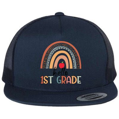 Hello 1St Grade Teacher Rainbow Team First Grade Teacher Gift Flat Bill Trucker Hat