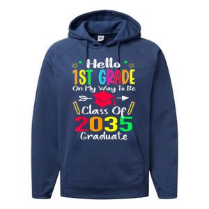 Hello 1st Grade Back To School Class Of 2035 Grow With Me Performance Fleece Hoodie