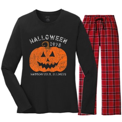 Halloween 1978 Holiday Spooky Scary Pumpkin Haddonfield Women's Long Sleeve Flannel Pajama Set 