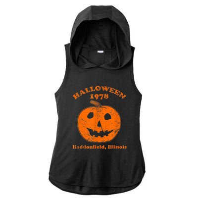 Halloween 1978 Holiday SpookyMyers Pumpkin Haddonfield Ladies PosiCharge Tri-Blend Wicking Draft Hoodie Tank