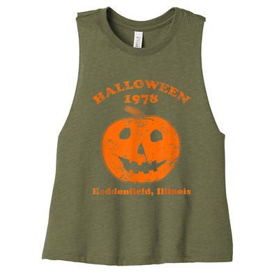 Halloween 1978 Holiday SpookyMyers Pumpkin Haddonfield Women's Racerback Cropped Tank