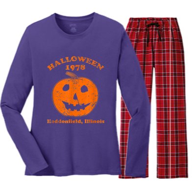 Halloween 1978 Holiday SpookyMyers Pumpkin Haddonfield Women's Long Sleeve Flannel Pajama Set 