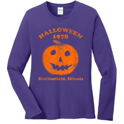 Halloween 1978 Holiday SpookyMyers Pumpkin Haddonfield Ladies Long Sleeve Shirt