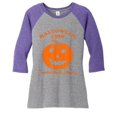 Halloween 1978 Holiday SpookyMyers Pumpkin Haddonfield Women's Tri-Blend 3/4-Sleeve Raglan Shirt