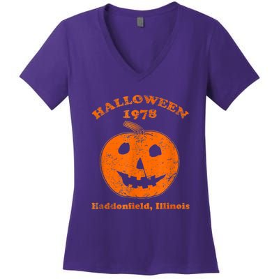 Halloween 1978 Holiday SpookyMyers Pumpkin Haddonfield Women's V-Neck T-Shirt