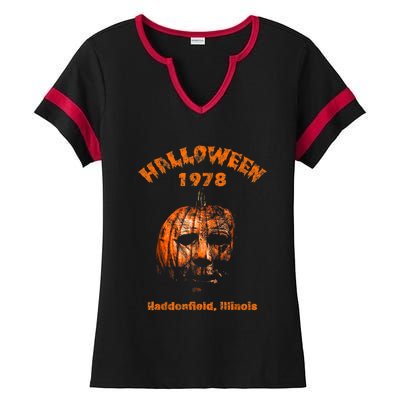 Halloween 1978 Holiday Spooky Gift Myers Pumpkin Haddonfield Ladies Halftime Notch Neck Tee