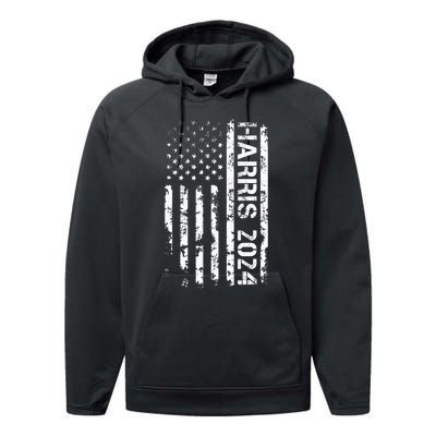 Harris 2024 American Flag Vintage Election President 2024 Performance Fleece Hoodie