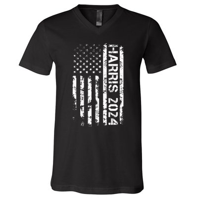 Harris 2024 American Flag Vintage Election President 2024 V-Neck T-Shirt