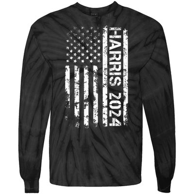 Harris 2024 American Flag Vintage Election President 2024 Tie-Dye Long Sleeve Shirt