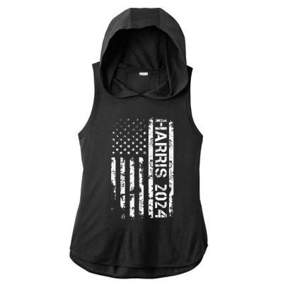 Harris 2024 American Flag Vintage Election President 2024 Ladies PosiCharge Tri-Blend Wicking Draft Hoodie Tank