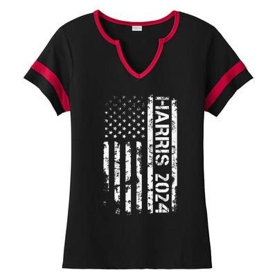 Harris 2024 American Flag Vintage Election President 2024 Ladies Halftime Notch Neck Tee