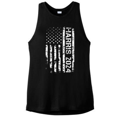 Harris 2024 American Flag Vintage Election President 2024 Ladies PosiCharge Tri-Blend Wicking Tank