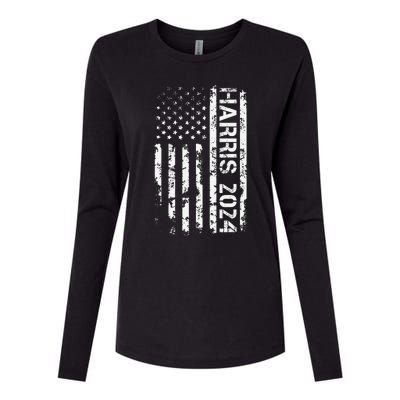 Harris 2024 American Flag Vintage Election President 2024 Womens Cotton Relaxed Long Sleeve T-Shirt