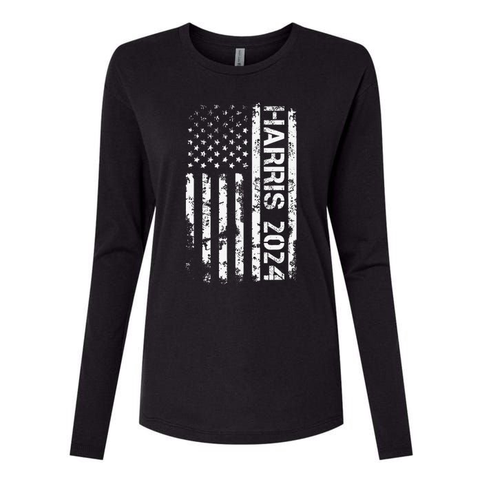 Harris 2024 American Flag Vintage Election President 2024 Womens Cotton Relaxed Long Sleeve T-Shirt