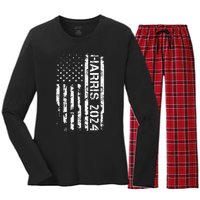 Harris 2024 American Flag Vintage Election President 2024 Women's Long Sleeve Flannel Pajama Set 