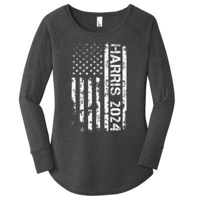 Harris 2024 American Flag Vintage Election President 2024 Women's Perfect Tri Tunic Long Sleeve Shirt