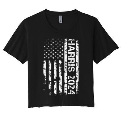 Harris 2024 American Flag Vintage Election President 2024 Women's Crop Top Tee