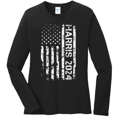 Harris 2024 American Flag Vintage Election President 2024 Ladies Long Sleeve Shirt