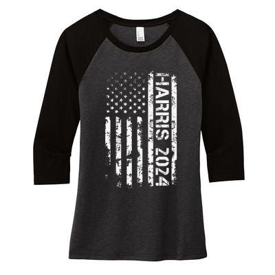 Harris 2024 American Flag Vintage Election President 2024 Women's Tri-Blend 3/4-Sleeve Raglan Shirt