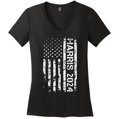 Harris 2024 American Flag Vintage Election President 2024 Women's V-Neck T-Shirt