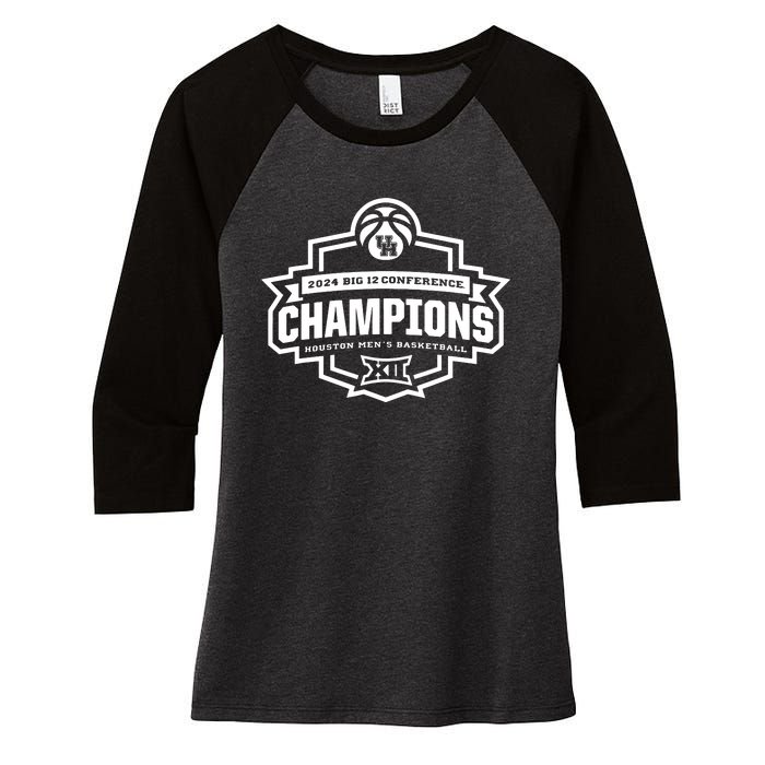 Houston 2024 Big 12 Basketball Conference Champs Women's Tri-Blend 3/4-Sleeve Raglan Shirt