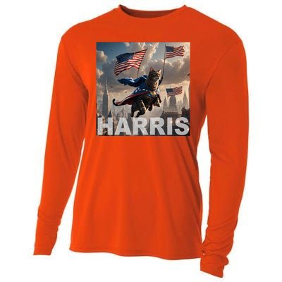 Harris 2024 Childless Cat Funny Usa Election Cooling Performance Long Sleeve Crew