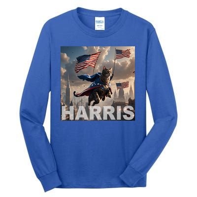 Harris 2024 Childless Cat Funny Usa Election Tall Long Sleeve T-Shirt