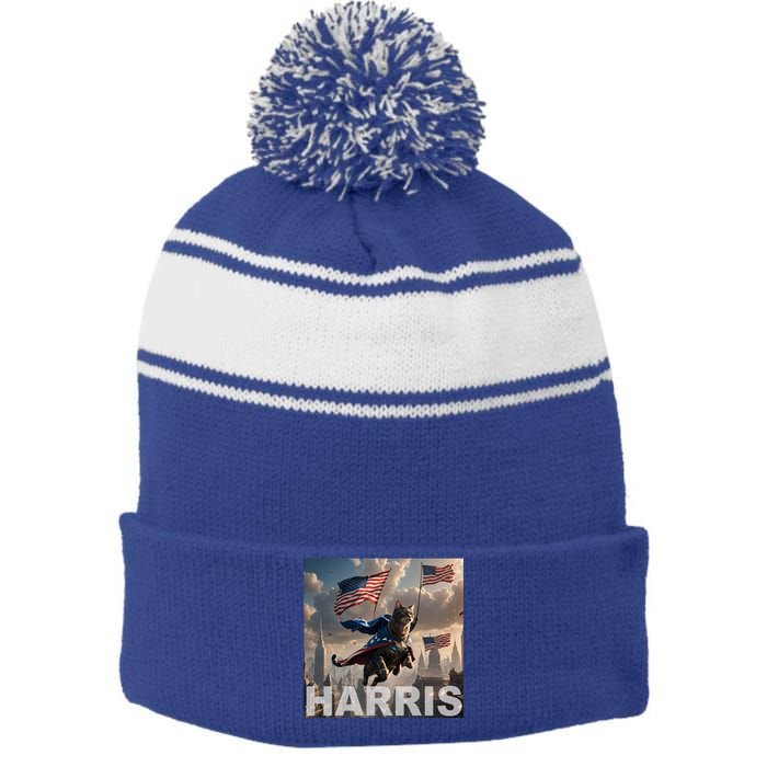 Harris 2024 Childless Cat Funny Usa Election Stripe Pom Pom Beanie