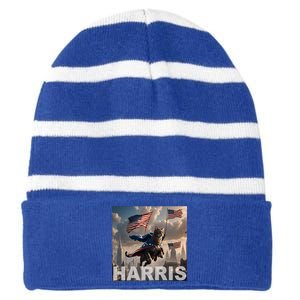 Harris 2024 Childless Cat Funny Usa Election Striped Beanie with Solid Band