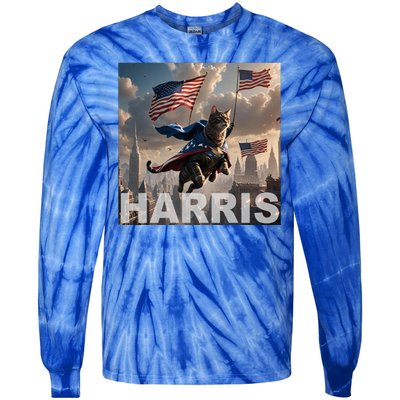 Harris 2024 Childless Cat Funny Usa Election Tie-Dye Long Sleeve Shirt