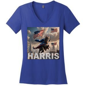 Harris 2024 Childless Cat Funny Usa Election Women's V-Neck T-Shirt