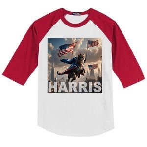 Harris 2024 Childless Cat Funny Usa Election Kids Colorblock Raglan Jersey