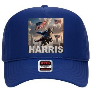 Harris 2024 Childless Cat Funny Usa Election High Crown Mesh Back Trucker Hat