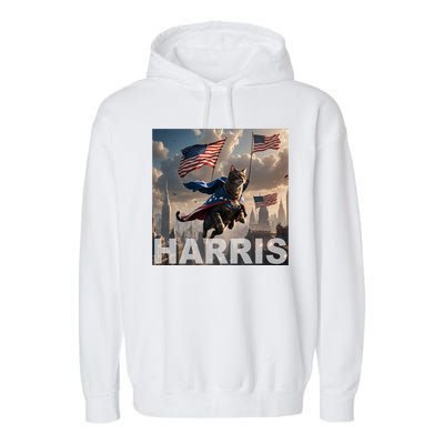 Harris 2024 Childless Cat Funny Usa Election Garment-Dyed Fleece Hoodie