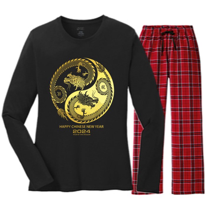 Happy 2024 Chinese New Year 2024 Year Of The Dragon 2024 Women's Long Sleeve Flannel Pajama Set 