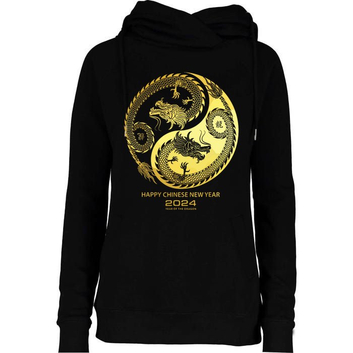 Happy 2024 Chinese New Year 2024 Year Of The Dragon 2024 Womens Funnel Neck Pullover Hood