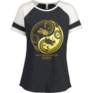 Happy 2024 Chinese New Year 2024 Year Of The Dragon 2024 Enza Ladies Jersey Colorblock Tee