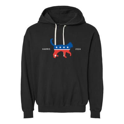 Harris 2024 Democrat Cat Vote For Kamala Walz Election Garment-Dyed Fleece Hoodie