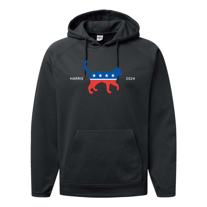 Harris 2024 Democrat Cat Vote For Kamala Walz Election Performance Fleece Hoodie