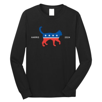 Harris 2024 Democrat Cat Vote For Kamala Walz Election Long Sleeve Shirt