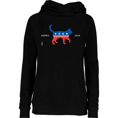 Harris 2024 Democrat Cat Vote For Kamala Walz Election Womens Funnel Neck Pullover Hood