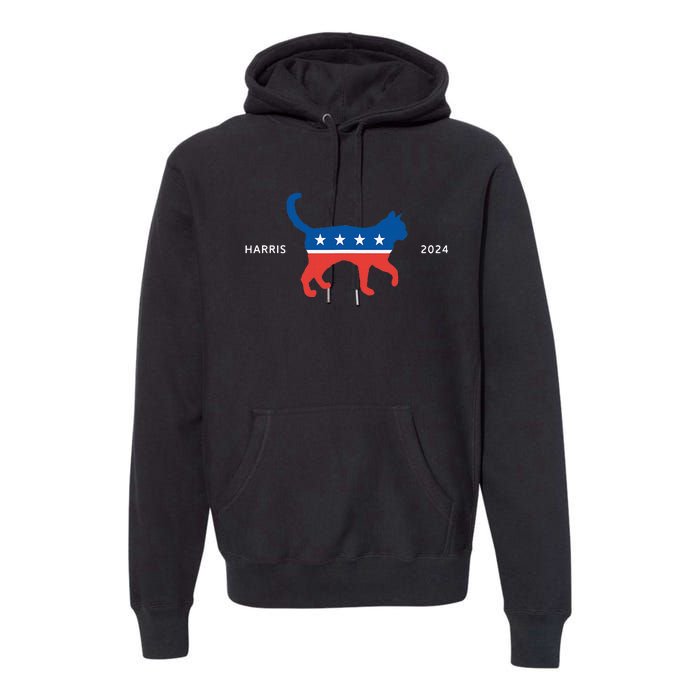 Harris 2024 Democrat Cat Vote For Kamala Walz Election Premium Hoodie