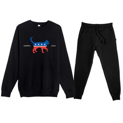 Harris 2024 Democrat Cat Vote For Kamala Walz Election Premium Crewneck Sweatsuit Set