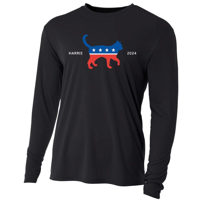 Harris 2024 Democrat Cat Vote For Kamala Walz Election Cooling Performance Long Sleeve Crew