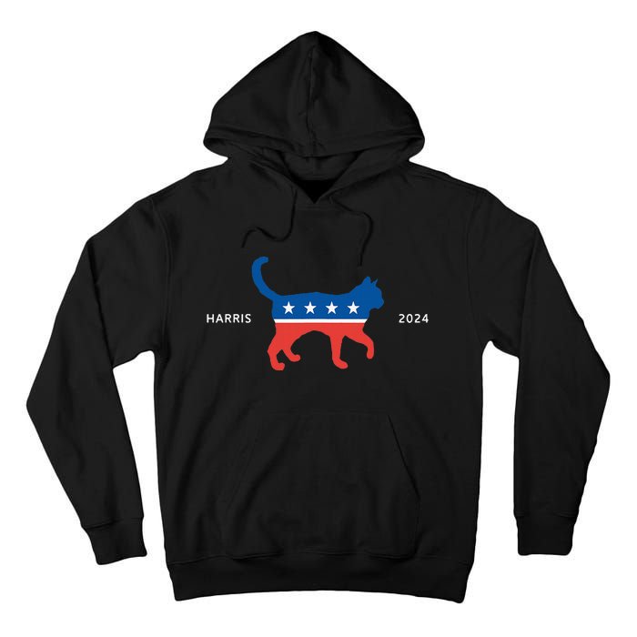 Harris 2024 Democrat Cat Vote For Kamala Walz Election Tall Hoodie