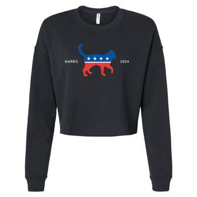 Harris 2024 Democrat Cat Vote For Kamala Walz Election Cropped Pullover Crew