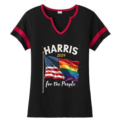 Harris 2024 For The People Usa Pride Flag Ladies Halftime Notch Neck Tee