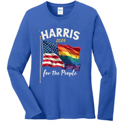 Harris 2024 For The People Usa Pride Flag Ladies Long Sleeve Shirt